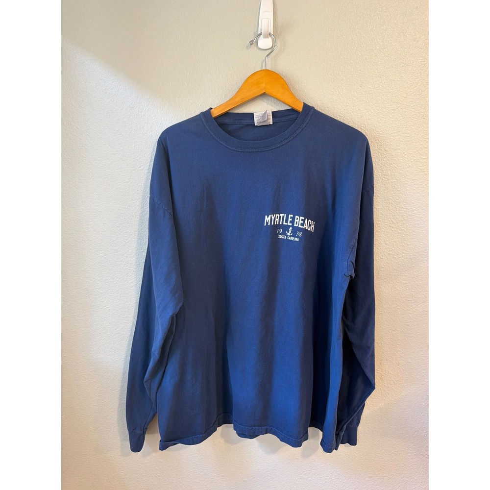 Comfort Colors Long Sleeve T-Shirt Mens XL Blue Myrtle Beach SC Anchor Graphic